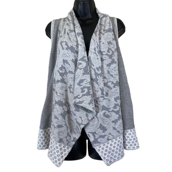 Anthropologie Saturday Sunday Terry Jaquard Sleeveless Wrap Style Cardigan Sweat - Picture 1 of 13